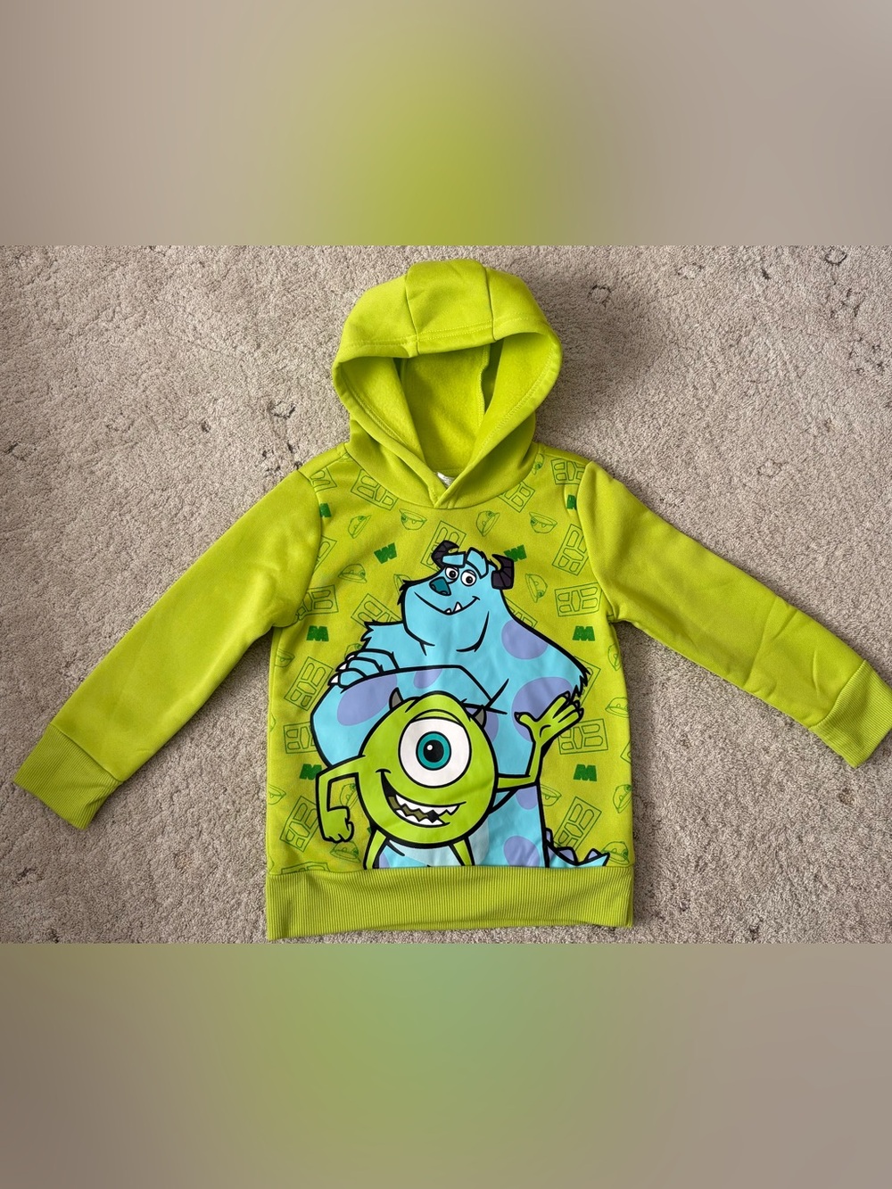 Disney Lime Green Kids Hoodie with Mike Wazowski & Sulley Graphic